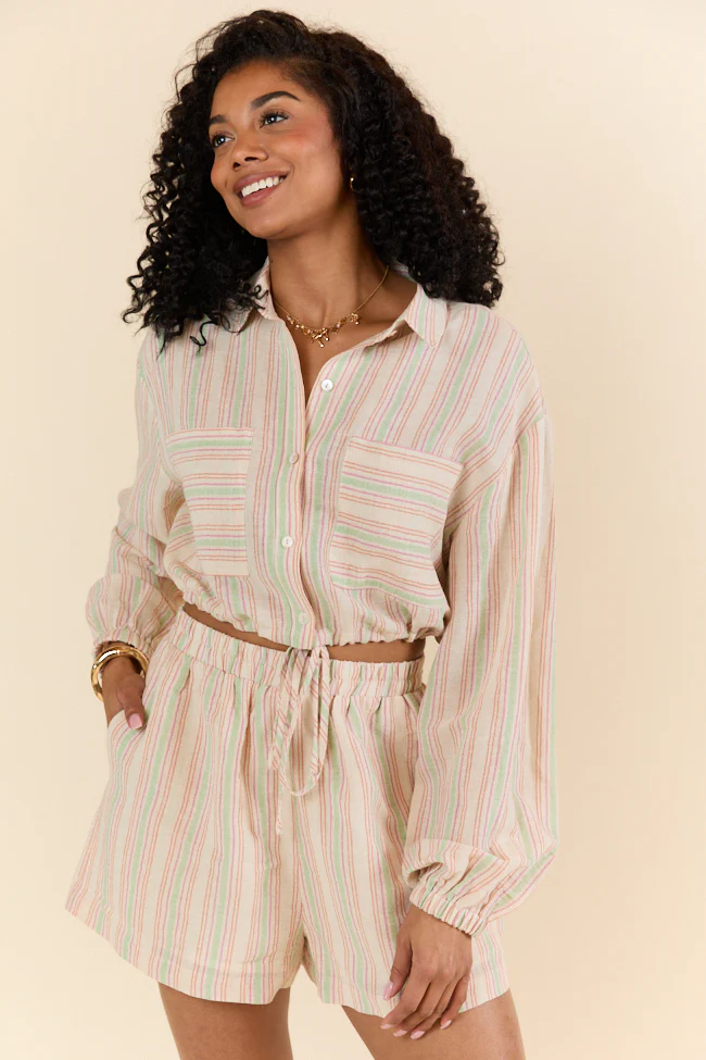 Dream Destination Striped Long Sleeve Top and Shorts Set FINAL SALE - Terpint