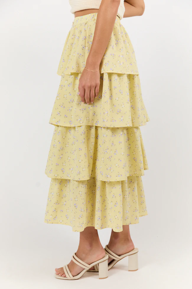 Meet Me Halfway Yellow Tiered Floral Maxi Skirt FINAL SALE - Terpint