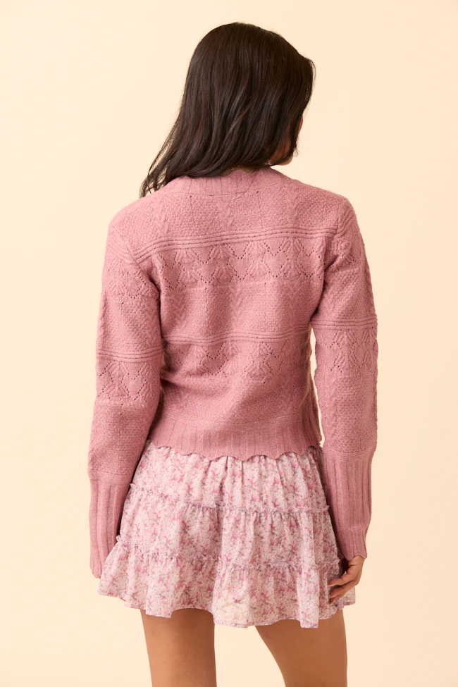 Quinn Pink Pointelle Peplum Cardigan - Terpint