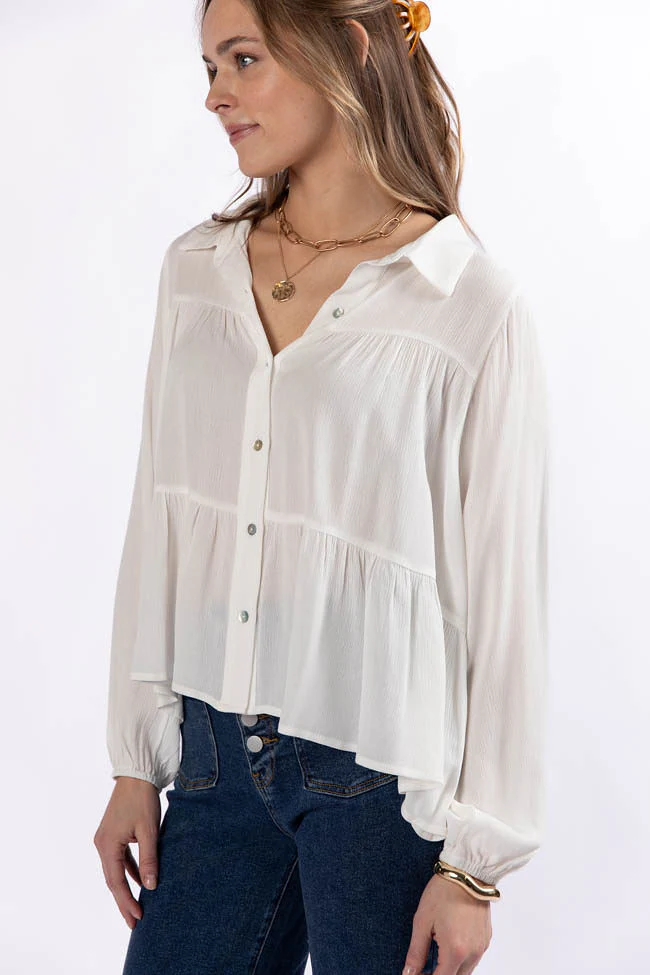 Something Good Ivory Tiered Relaxed Button Down Blouse FINAL SALE - Terpint
