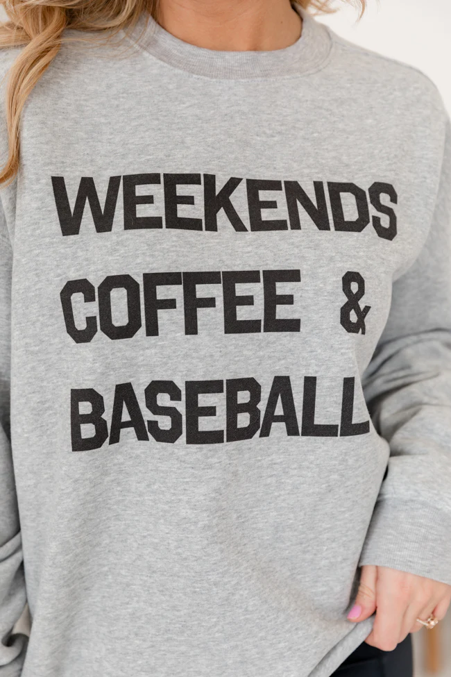 Weekends Coffee and Baseball Light Grey Graphic Sweatshirt - Terpint