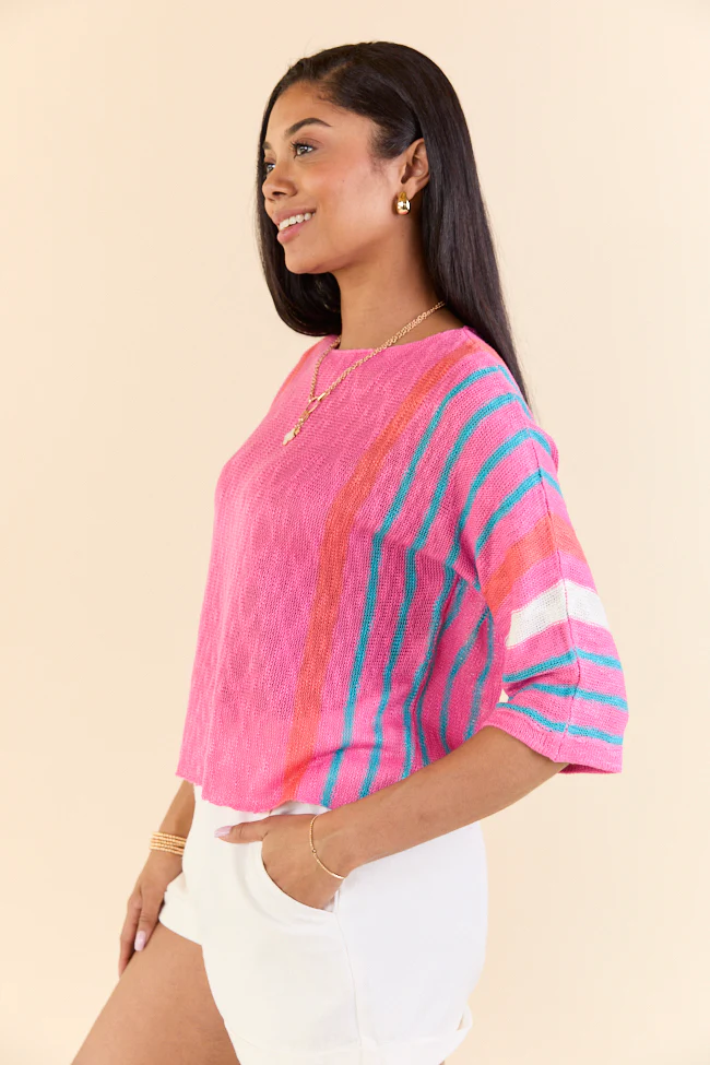 Swept Away Pink Striped Sleeve Sweater - Terpint