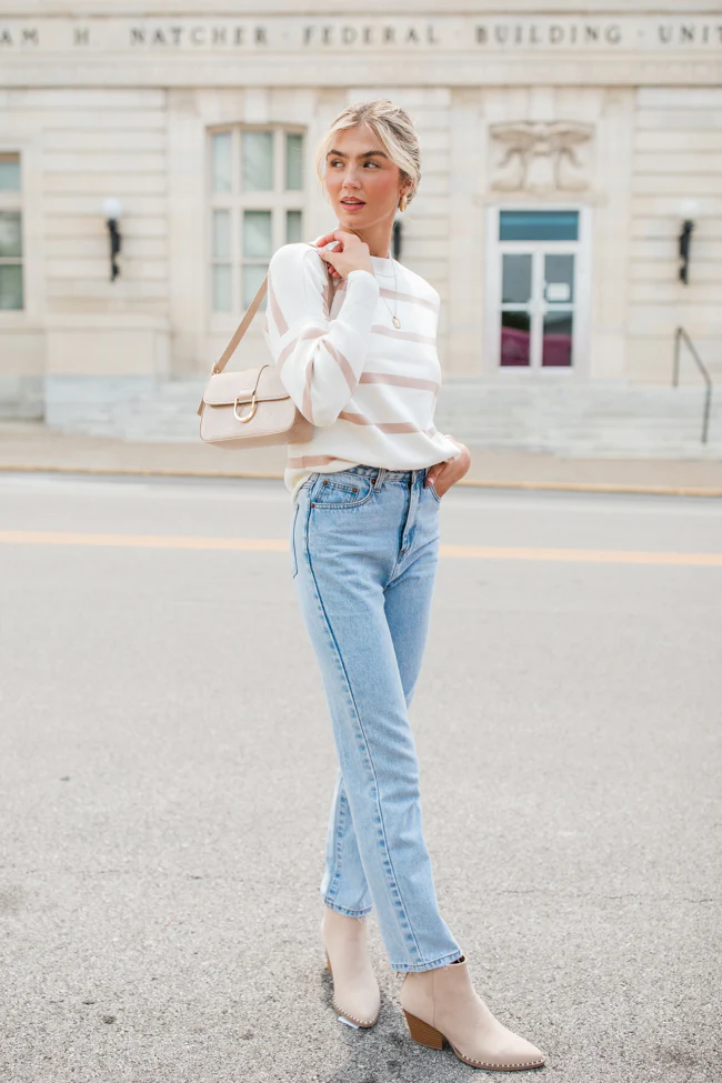 Crushing On You Ivory And Brown Striped Crew Neck Sweater FINAL SALE - Terpint