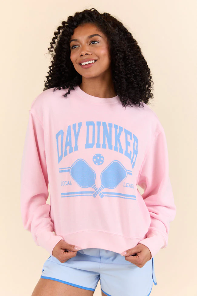 Day Dinker Soft Pink Raw Hem Fleece Graphic Sweatshirt - Terpint