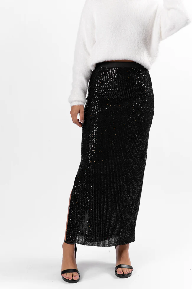 Own The Night Black Sequin Maxi Skirt FINAL SALE - Terpint