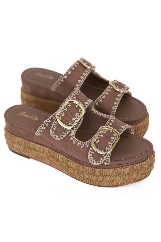 Airelle Suede and Embroidered Double Buckle Platform Sandals FINAL SALE - Terpint