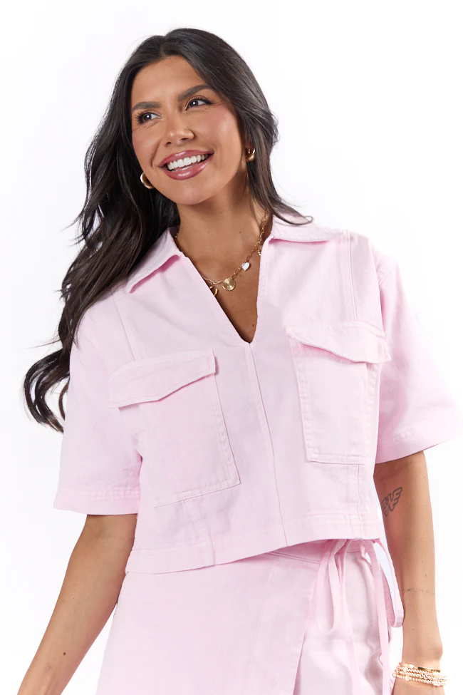 New Ways Soft Pink Cropped Denim Top FINAL SALE - Terpint