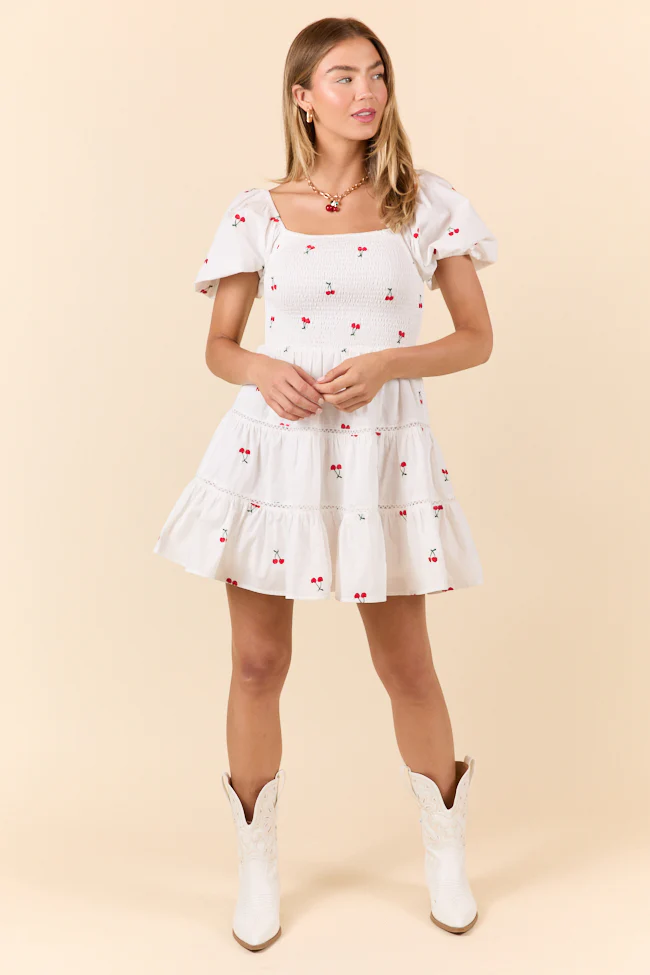 Cherry To My Cola Embroidered Ivory Dress FINAL SALE - Terpint