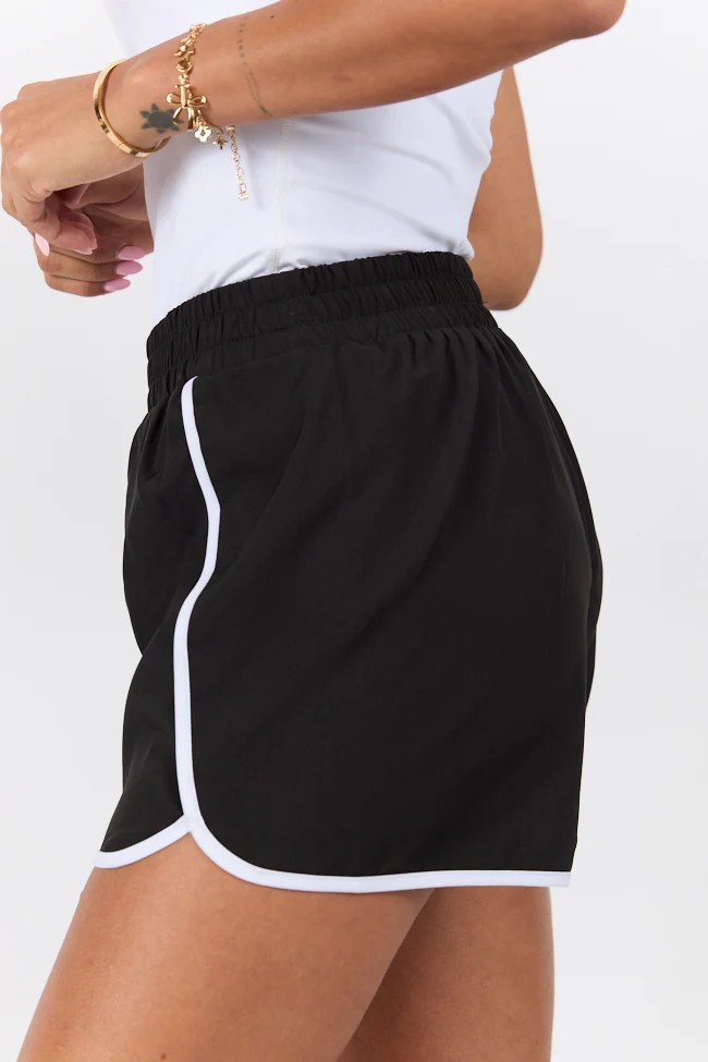On The Move Black and White Running Shorts With Contrast Trim FINAL SALE - Terpint