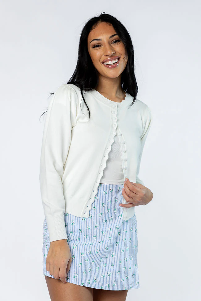Perfect Clarity Ivory Scalloped Trim Cardigan - Terpint