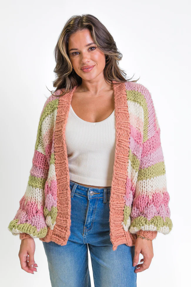 Lost In Your Love Pink Multi Stripe Chunky Cardigan FINAL SALE - Terpint