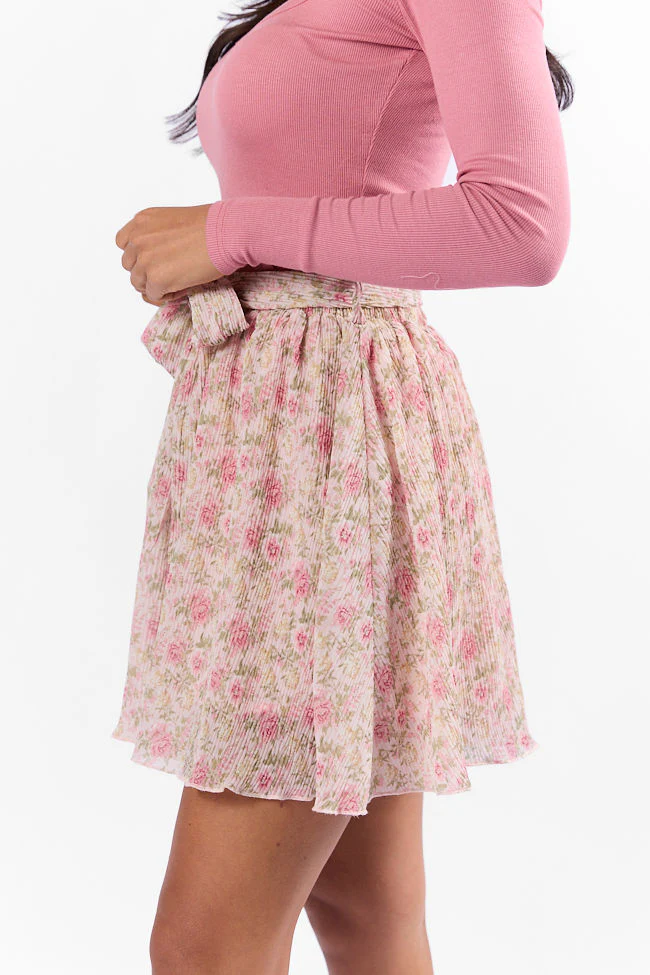Brunch and Beyond Pink Multi Pleated Belted Floral Skort DOORBUSTER - Terpint