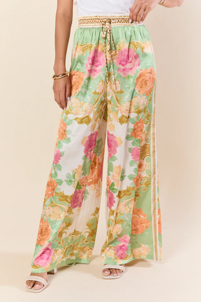 Meet Me In Paradise Satin Printed Multi Floral Pants SALE - Terpint
