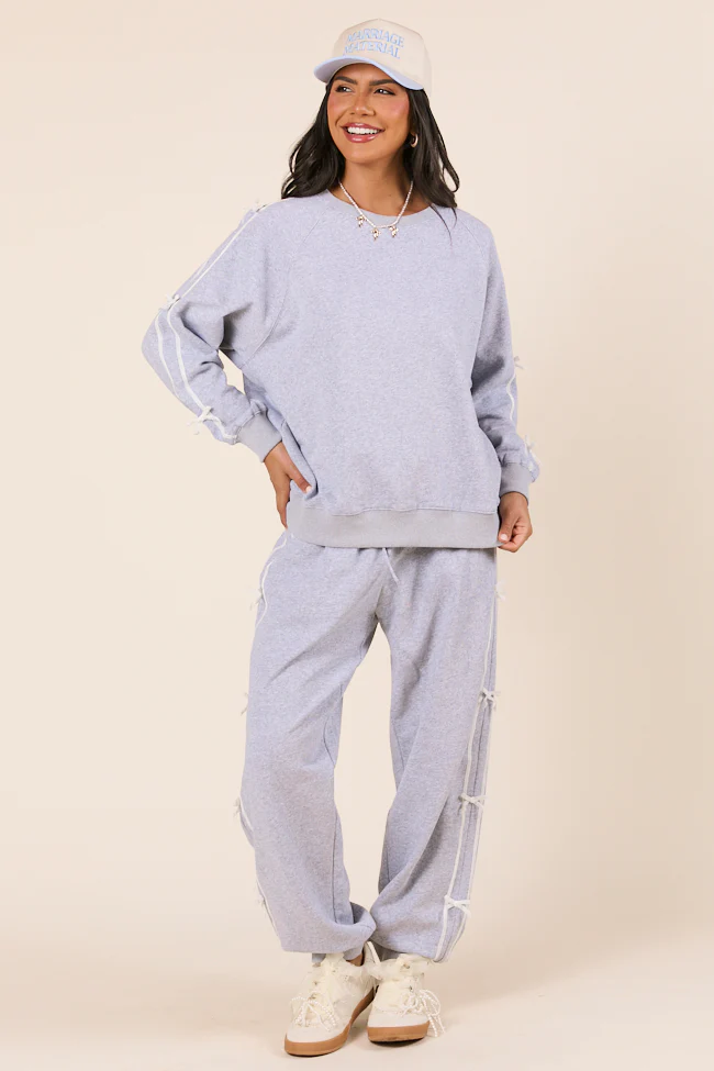 Kinley Heather Grey Side Bow Detail Crewneck Sweatshirt - Terpint