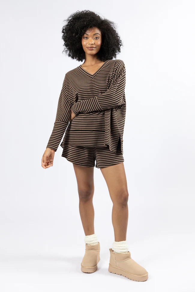 No Complaints Mocha and Black Striped Shorts FINAL SALE - Terpint