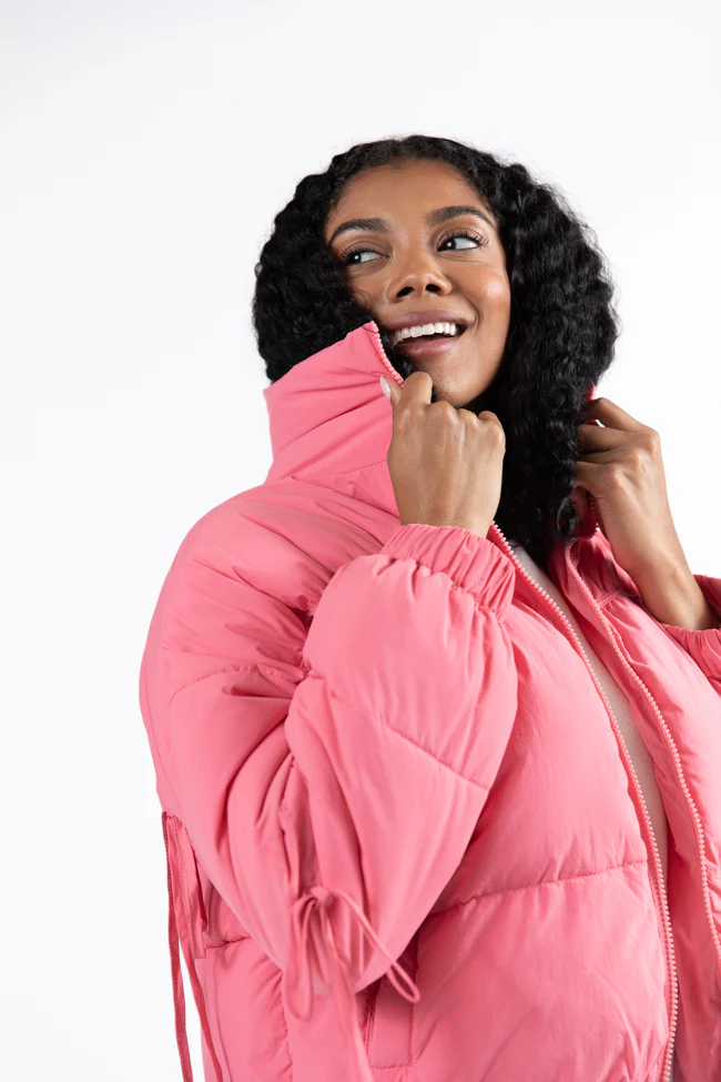 Where You'll Find Me Pink Bow Sleeve Puffer Jacket FINAL SALE - Terpint