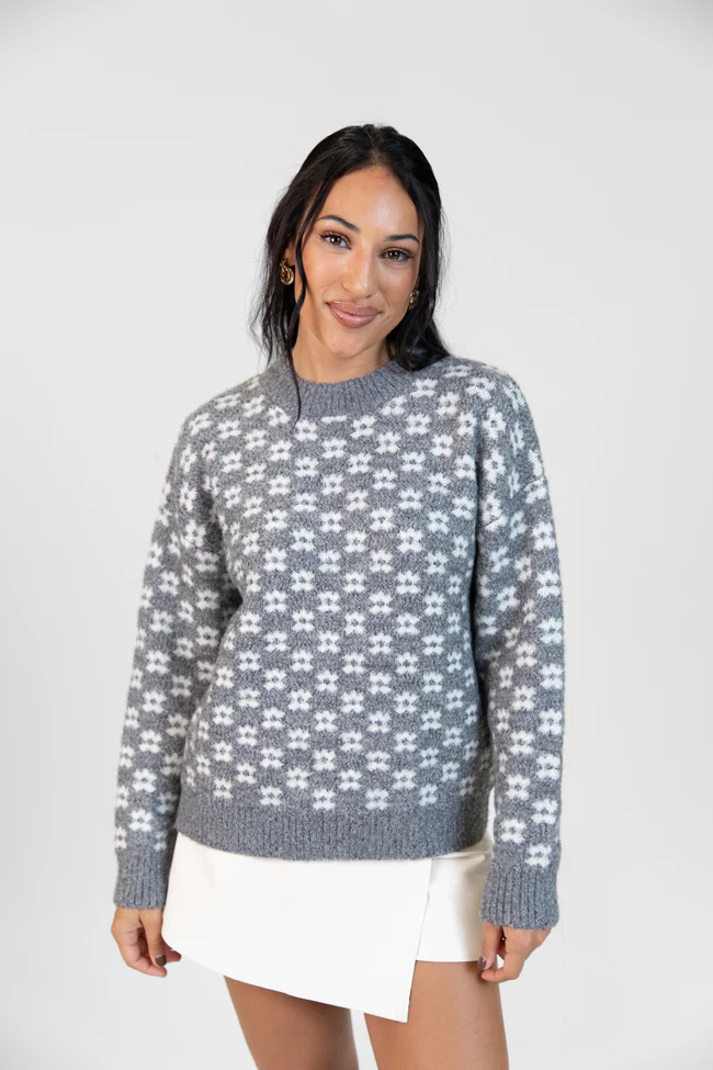 Gonna Go Far Grey Flower Print Sweater FINAL SALE - Terpint