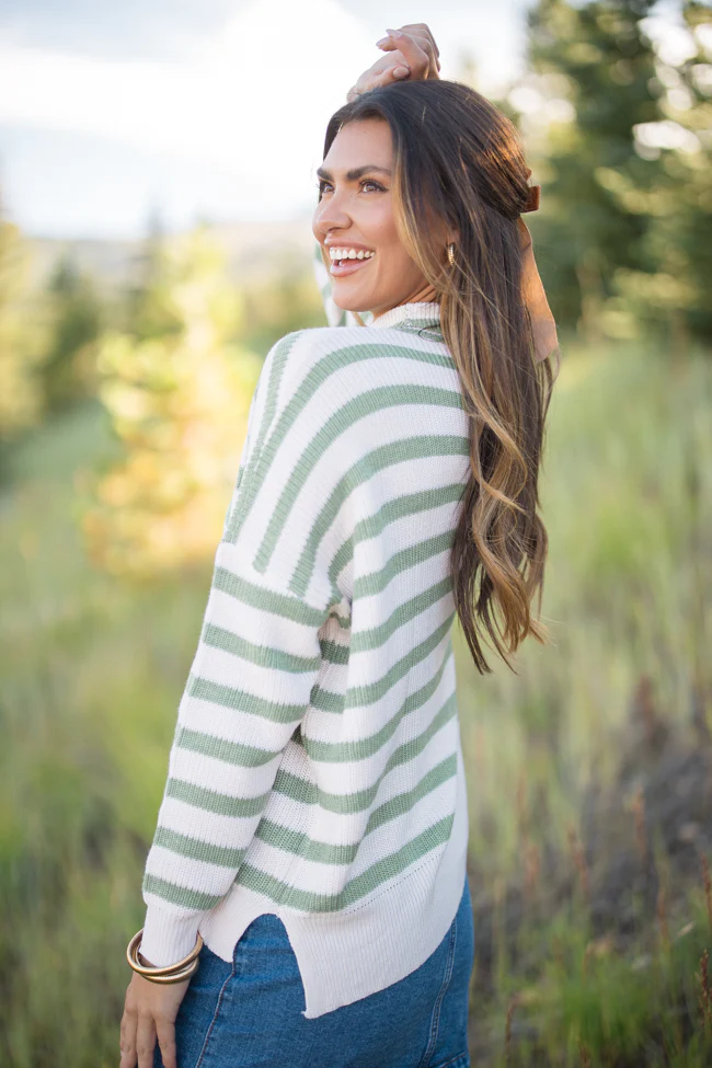 Keep On Shining Olive And Cream Striped Turtleneck Sweater FINAL SALE - Terpint