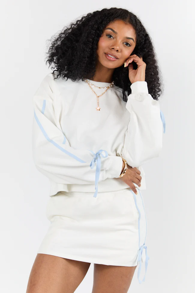 Close Ties White Bow Sleeve Sweatshirt FINAL SALE - Terpint