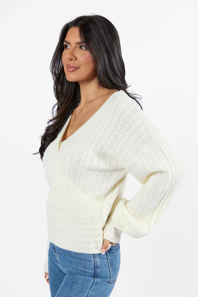 With Love Ivory Wrap Pointelle Sweater FINAL SALE - Terpint