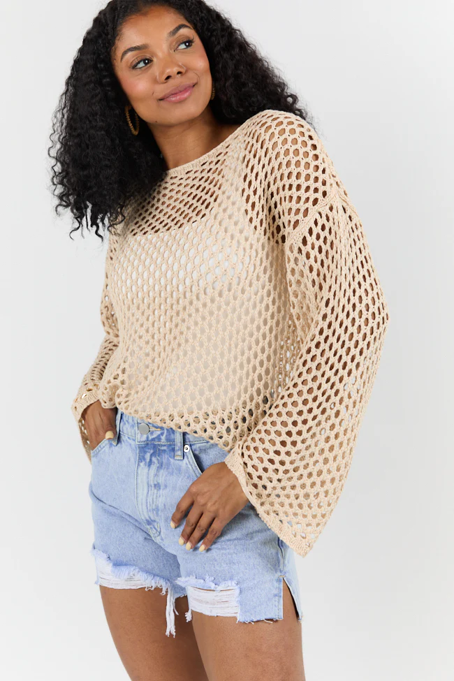 Let It Go Tan Open Knit Sweater FINAL SALE - Terpint