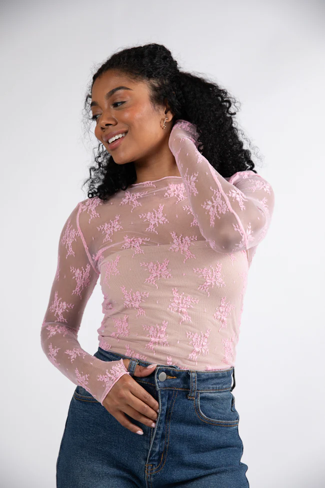 Speak Your Truth Pink Long Sleeve Layering Blouse - Terpint