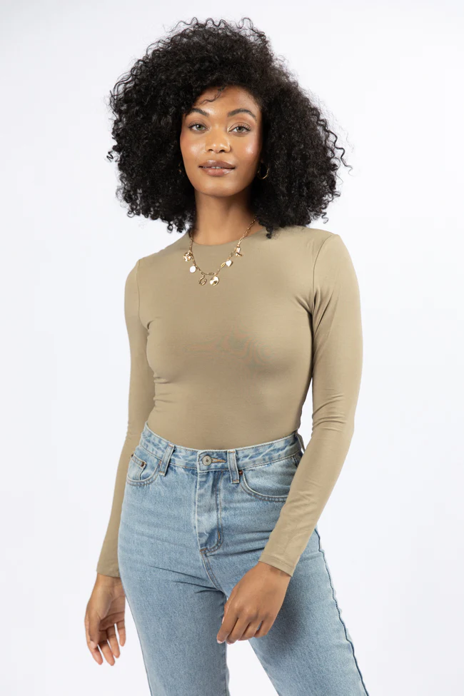 Lucky Me Olive Crew Neck Bodysuit FINAL SALE - Terpint