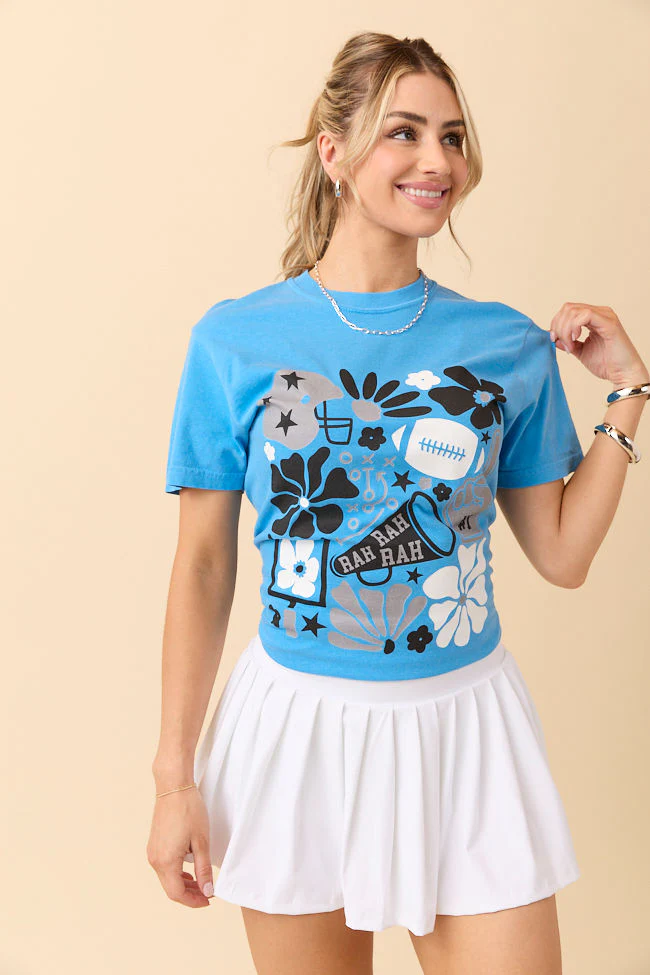 Floral Football Icon Print Blue Graphic Tee - Terpint