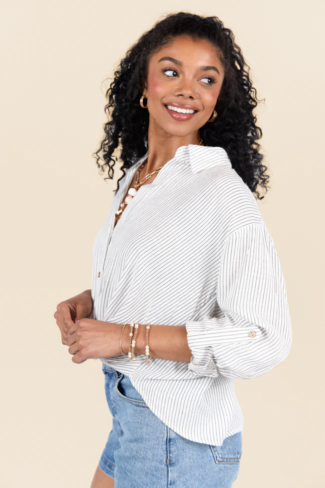 Twist Of Fate Black and White Stripe Button Down Top SALE - Terpint
