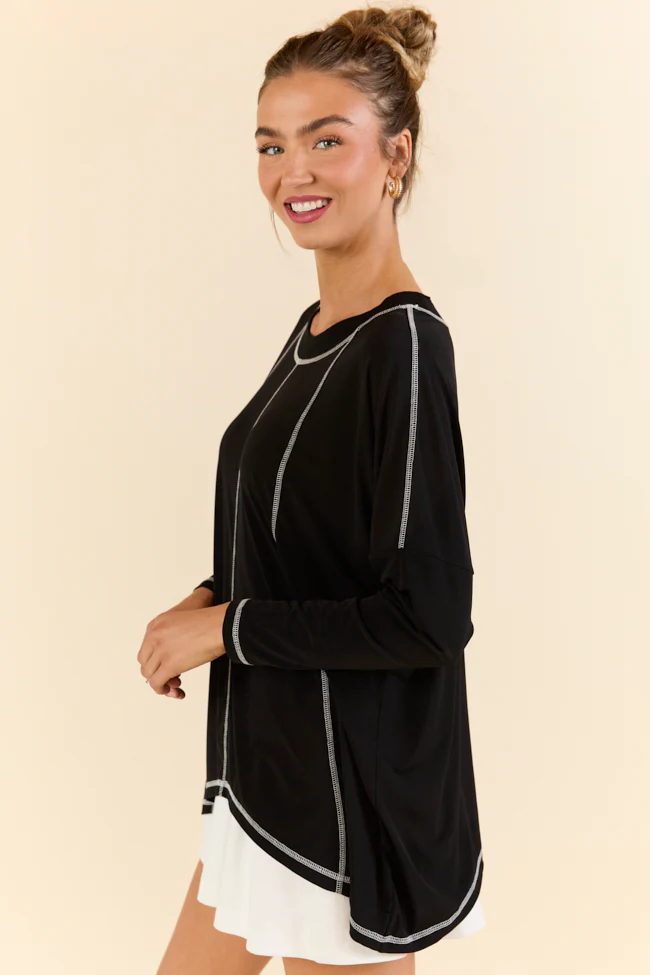 Play On Black Long Sleeve Split Back Top FINAL SALE - Terpint