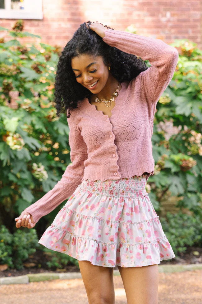 Quinn Pink Pointelle Peplum Cardigan - Terpint