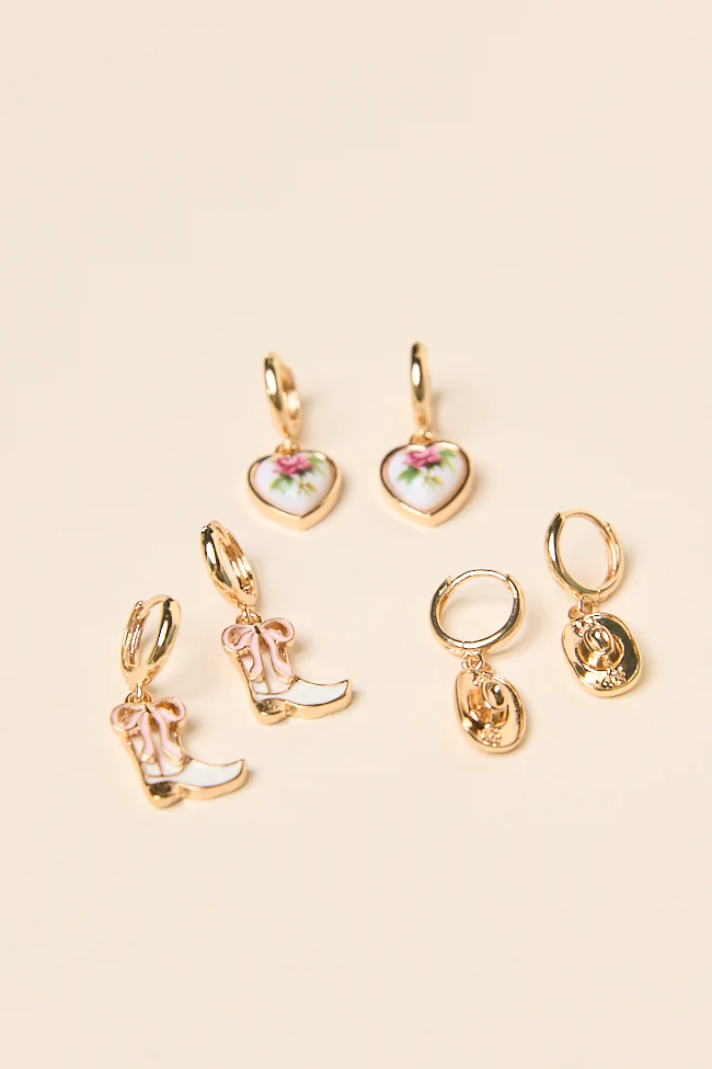 Hanna Pink Charm Trio Earring Set - Terpint
