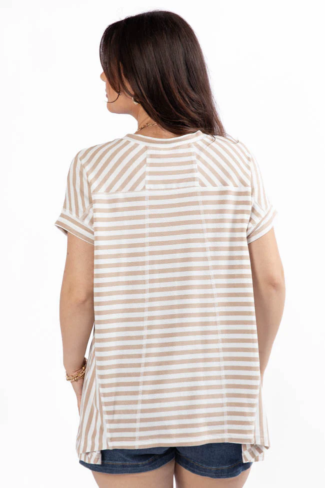 Had It All Beige and Ivory Oversized Stripe Tee DOORBUSTER - Terpint
