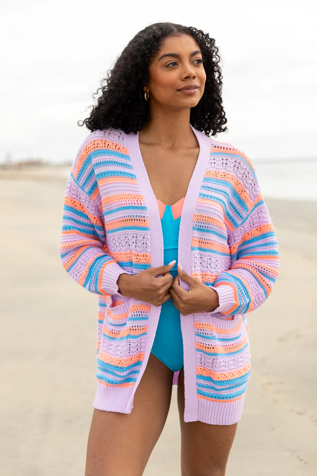 Pass On By Purple Multi Striped Open Knit Cardigan FINAL SALE - Terpint