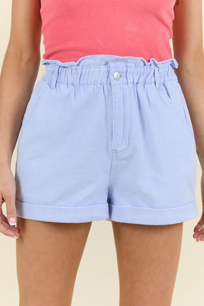 Chill Days Ice Blue Ruffle Waist Denim Shorts DOORBUSTER - Terpint