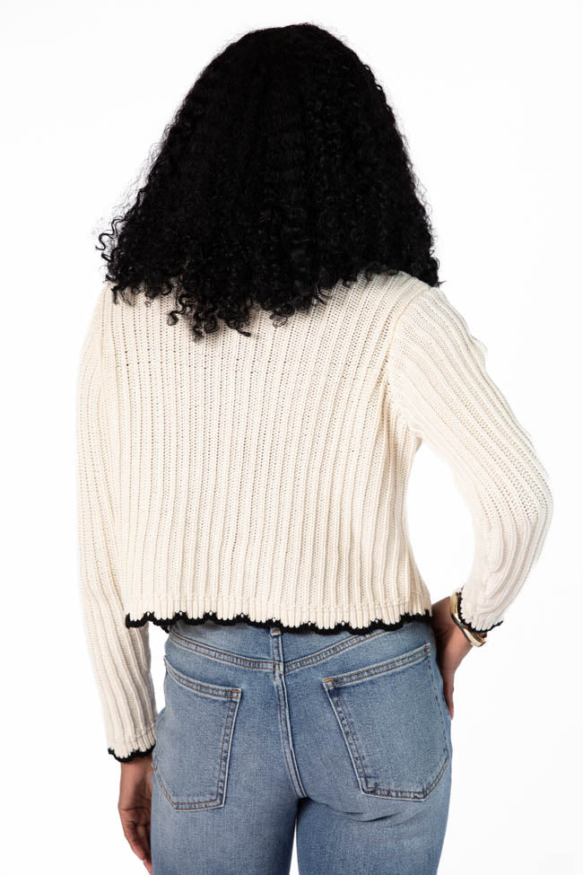 Aim High Cream and Black Tie Front Crochet Cardigan FINAL SALE - Terpint