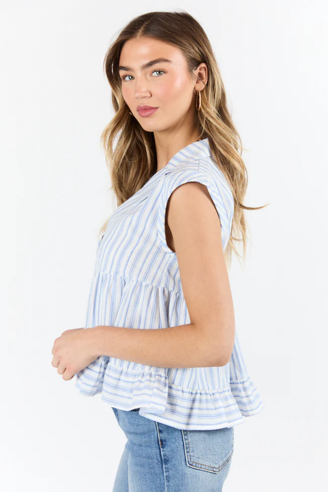 Perfect Aura Blue Striped Collared Tank - Terpint