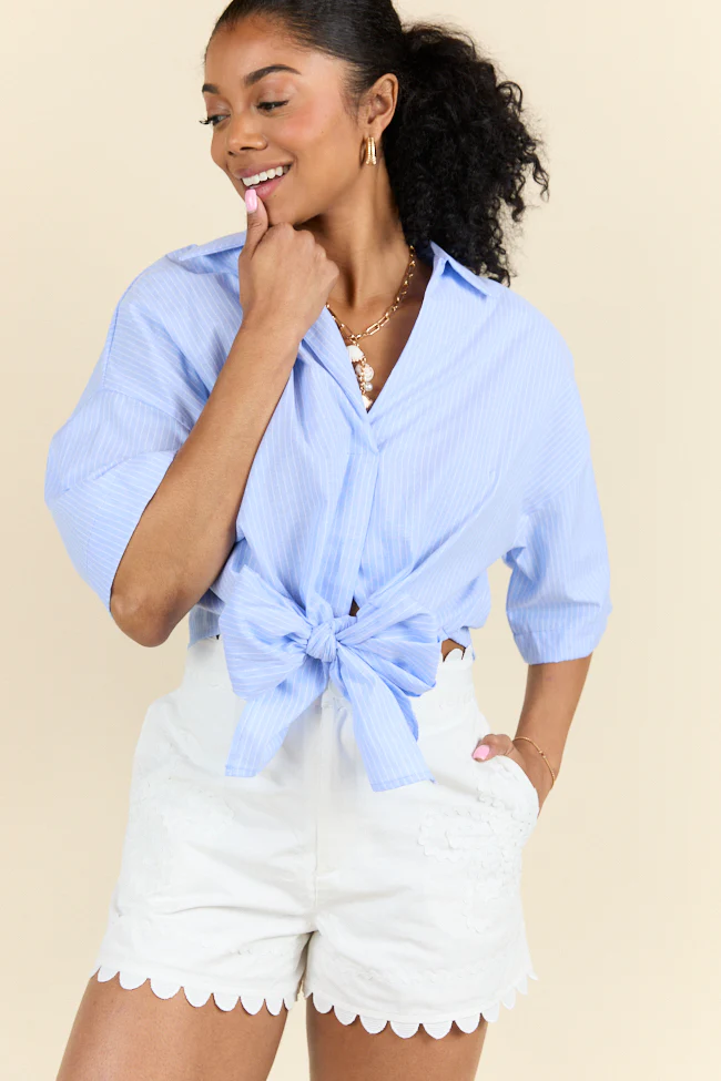 Best Dressed Blue Tie Woven Top SALE - Terpint