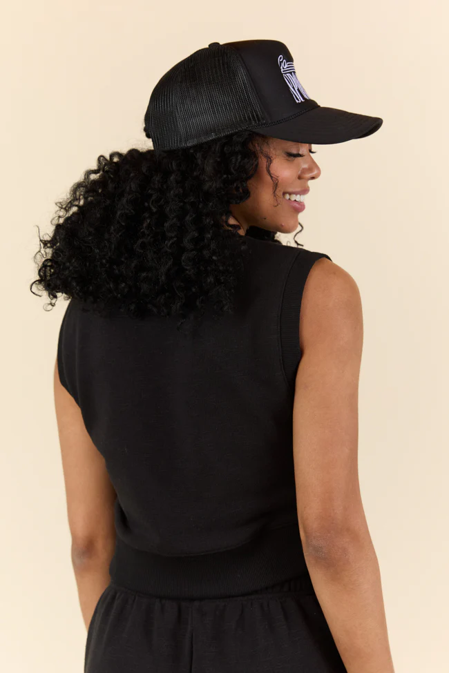 All Star Black Fitted Banded Waist Sleeveless Crop Top - Terpint