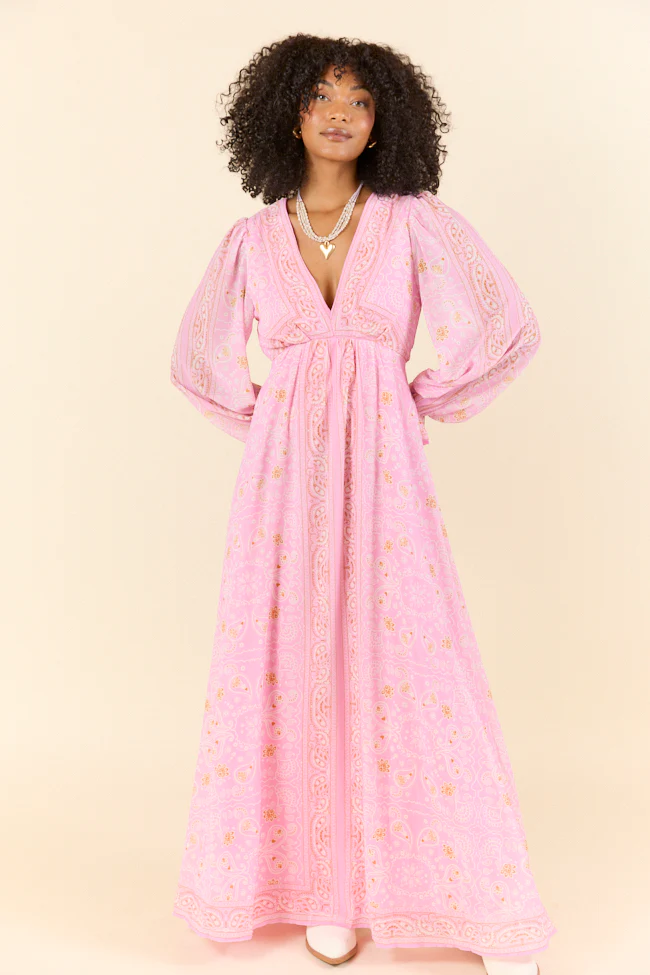 Rustic Rose Pink Bandana Print Maxi Dress FINAL SALE - Terpint