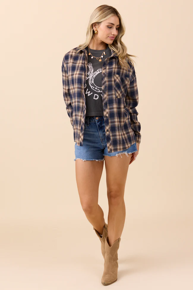 Rory Black and Cream Flannel Button Down Top DOORBUSTER - Terpint