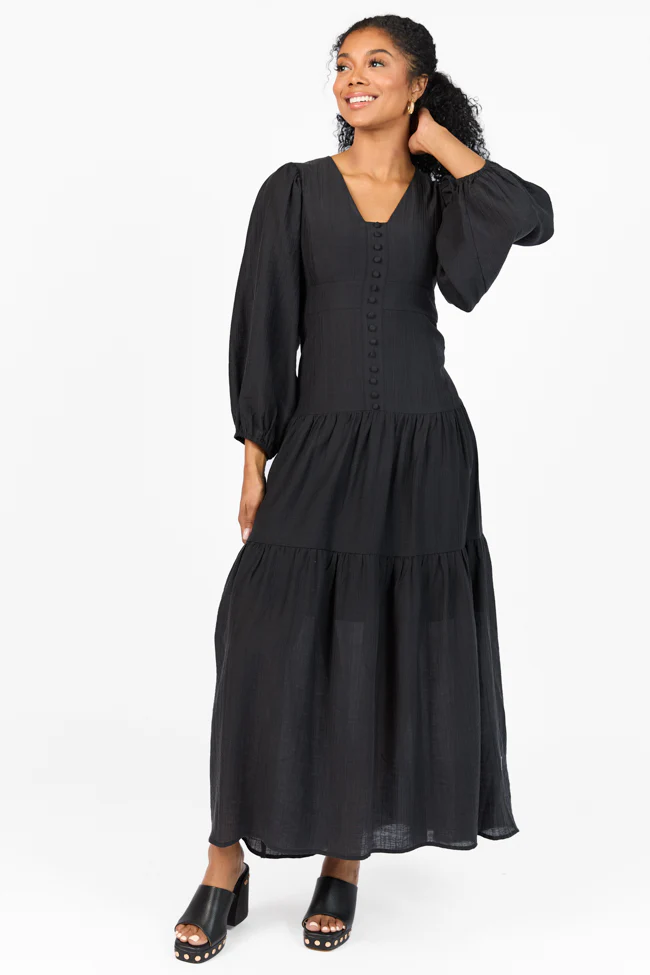Enchanting Moments Black Button Detail Maxi Dress FINAL SALE - Terpint