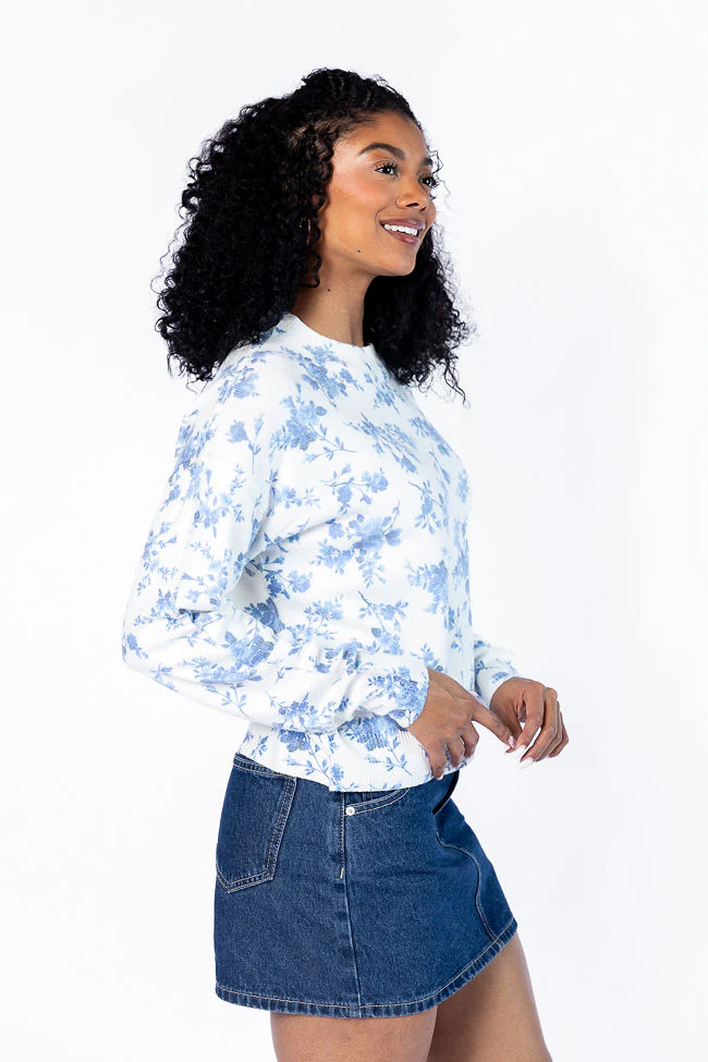 Blooming Love Blue Crew Neck Floral Sweater FINAL SALE - Terpint