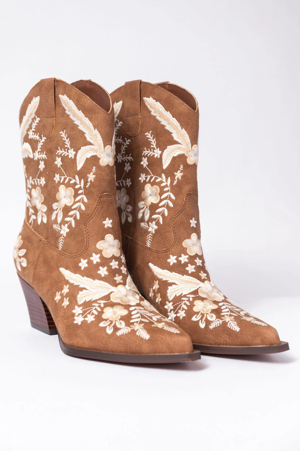 Paige Cocoa Embroidered Booties SALE - Terpint
