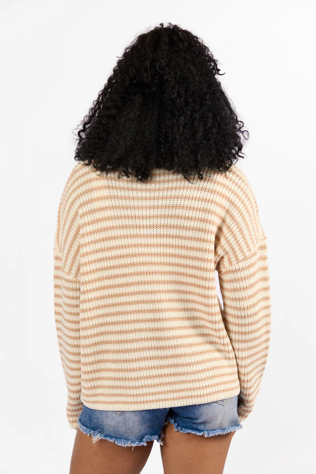 Bayside Breeze Ivory and Tan Stripe Quarter Zip Pullover Sweater FINAL SALE - Terpint
