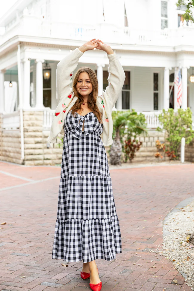 Checked Out Black and White Gingham Tie Front Maxi Dress FINAL SALE - Terpint