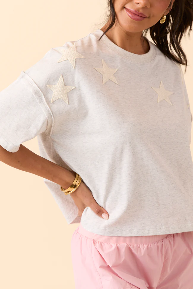 Sally Grey Stars Cropped Knit Short Sleeve Top - Terpint