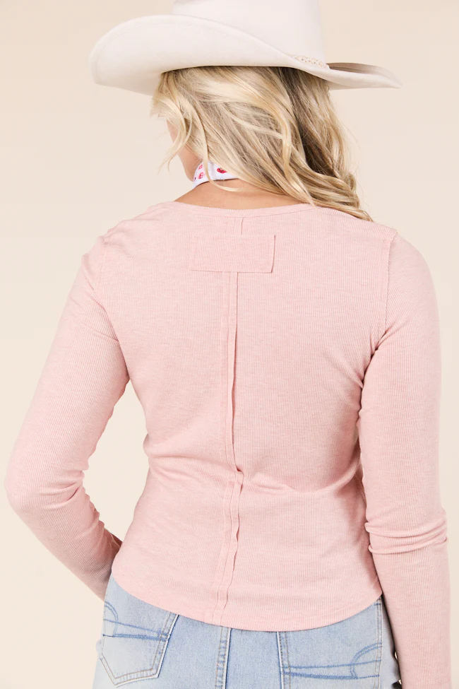 Suanna Long Sleeve Pink Ribbed Knit Tee - Terpint