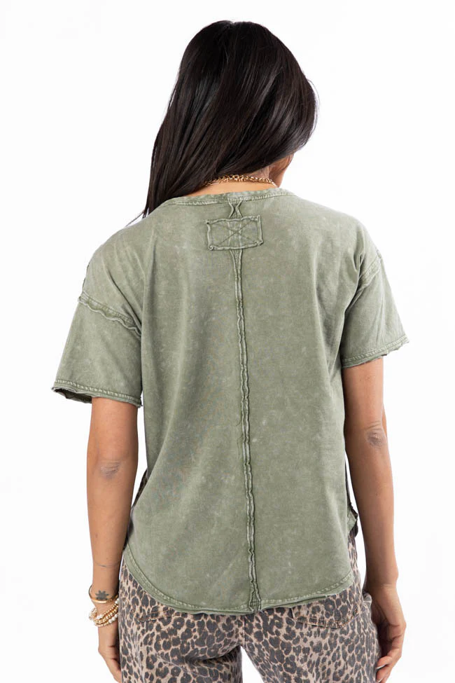 Tell Me About It Olive Acid Wash Scoop Neck Tee FINAL SALE - Terpint