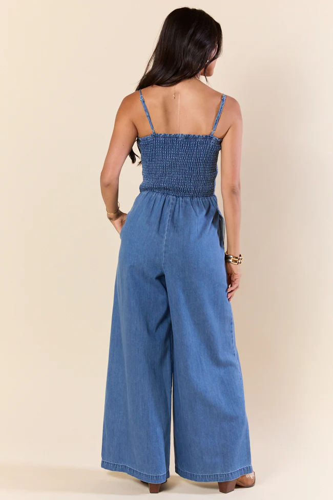 Showstopper Denim Smocked Jumpsuit SALE - Terpint